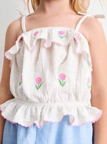 SHEIN Young Girls Floral Embroidered Top/Vest And Mini Skirt Set - Multicolor - View 2