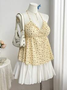 Sweetra Plus Size Floral Print Cute Sweet Comfy Camisole Tank Top, Sleeveless Summer - Yellow - View 4