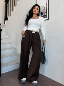 Solflare Pantalones palazzo tejidos marrones para mujer, estilo de vacaciones, para primavera/verano - Marrón - Ver 6