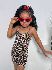 Tween Girls' Casual Street Fashion Leopard Print Jumpsuit