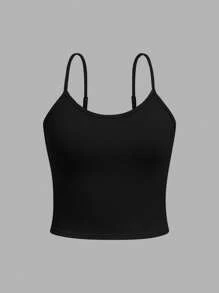 少女三件套简约舒适可调节肩带修身吊带背心套装 - 粉色 - 查看 8