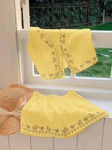 Comfortcana Conjunto de 2 piezas estampado floral amarillo canario de estilo bohemio tejido, para verano - Amarillo - Ver 4