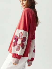 Bohemela 大码拼布装饰圆领长袖T恤