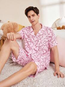 FamilyFrolics Conjunto de pijama a juego con estampado de corazón lindo para hombres, conjunto de vestuario para padres e hijos