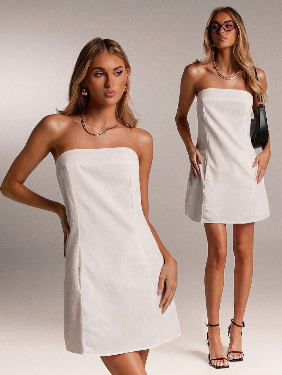 SHEIN Forever 21 夏季女士浪漫/舞会/正式/生日/90 年代服装/商务休闲女士/优雅/西部服装/外出/时尚/休闲/Y2K 服装/俱乐部/办公室/鸡尾酒会/复古/紧身/狂欢服装节日/有趣/优雅/老钱/街头服饰/度假服装/乡村音乐会服装/工作服/端庄/春假/单身女郎服装/音乐会/坏人/基本款/毕业/ A 字形/露背/露肩/露背/白色迷你连衣裙 - 白色 - 查看 1