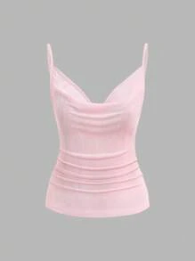 Sweetra Women's New Fashionable Sexy Minimalist Backless Chain Detail Spaghetti Strap Camisole Top - Pink - View 2