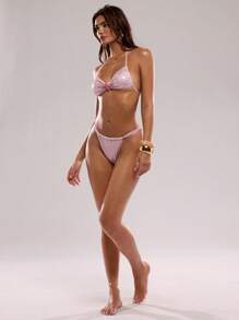 SHEIN BAE Vacation Beach/Women's Beach Vacation Starfish Halter Bikini Set/Bathing Suits For Women/Swimsuits For Woman/Bikini/Bikini Set/Bathing Suits/Swimsuit/Trajes De Baño Mujeres/Vacation/Trajes De Baño Mujer/Pink Bathing Suit