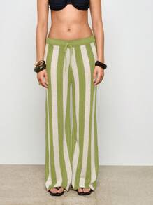 AiiRZ 阔腿阔腿沙滩裤度假村泳池休闲装夏季抽绳长裤假日波西米亚风邮轮节 - 橄欖綠 - 查看 1