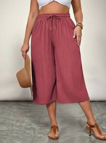 SHEIN VCAY Plus Size Solid Color Cropped Summer Pants