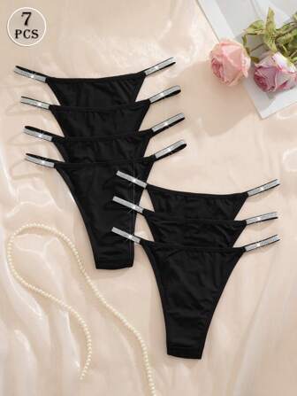 7 st/set silverfärgade bältesdekorationer bekväma sexiga damtrosor, blandade färger