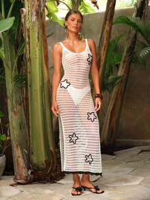 Swim Chiccia Vestido blanco de punto de mujer con falda superpuesta y diseño de pentágono elegante para resort