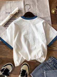 Emery Rose Kids Emery Rose Kids Happikins Young Girls' Casual Simple Heart Print Short Sleeve Round Neck T-Shirt, Suitable For Summer Statement Tops, Kids Graphic T-Shirts, Heart Print, Butterfly Design, Easy Comfort, Casual Wear For Spring/Summer, Whimsical, Basics, Cozy Feel, Vanilla Style, Family Outing Season, Home Refresh, Cool Wear Collection, Basics, Easy Comfort, Effortless Athletic