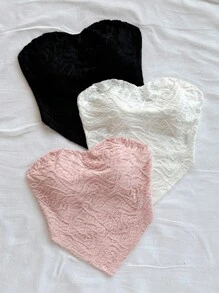 Soleia 3 件套女士节日白色、绿色和黑色提花纹理抹胸、短款吊带背心 - 彩色 - 查看 5