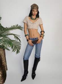 EgrlEra Women's Marled Knit Button-Up Cropped T-Shirt, Summer