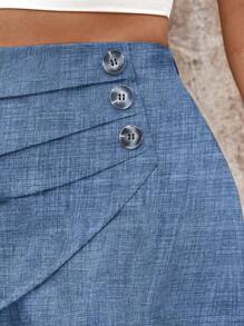 EMERY ROSE Shorts Decorativos com Botões Bicolor de  Tecido Elegante para Mulheres Plus Size