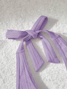 SHEIN MOD Áo bơi dệt kim jacquard màu hồng buộc cổ phía trước - Màu tím - Xem 3