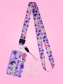 THE POWERPUFF GIRLS X SHEIN Blossom, Bubbles, Buttercup Pattern 3-In-1 Purple ID Card Holder With Lanyard - Purple - View 1