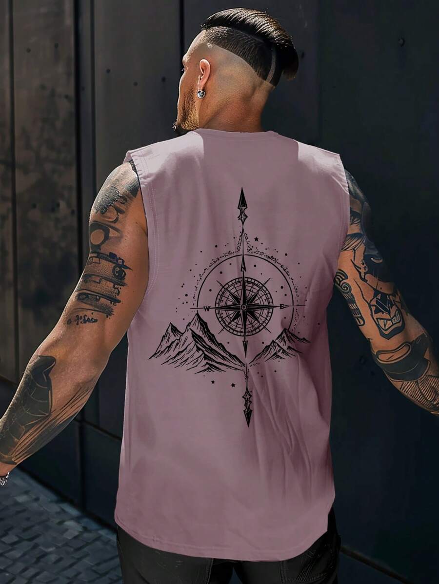 Manfinity LEGND 男士休闲印花圆领无袖上衣 男士无袖图案T恤 男士街头服饰