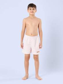 SUMWON 条纹轻薄夏季抽绳沙滩裤 男童沙滩泳池度假休闲日常弹力腰带青少年度假 - 粉色 - 查看 3