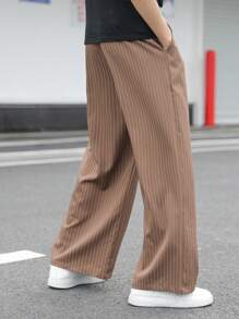 SHEIN Casual Striped Pattern Loose Straight Leg Wide Pants, Versatile Daily Wear For Teen Boys