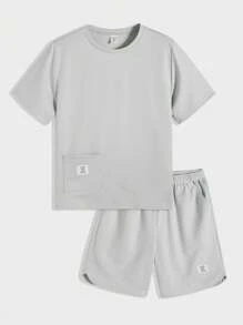 Set de camisetas de manga corta de ajuste holgado de color liso minimalista para niños preadolescentes, estilo colegial informal, cómodo y versátil, tela suave, adecuado para uso diario, escuela, salidas, deportes al aire libre, primavera/verano