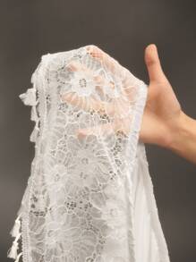 SHEIN 孕妇摄影蕾丝流苏装饰单肩长裙，洗礼派对 - 白色 - 查看 7