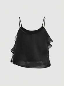 SHEIN MOD Áo hai dây đính sequin nhún bèo cho nữ, Tiệc đen, Lễ hội Rave, Đêm hẹn hò cho nữ, Lễ hội hóa trang, Áo đi chơi, Áo mùa hè cho nữ - màu đen - Xem 2