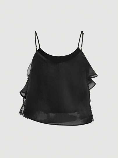 SHEIN MOD Áo hai dây đính sequin nhún bèo cho nữ, Tiệc đen, Lễ hội Rave, Đêm hẹn hò cho nữ, Lễ hội hóa trang, Áo đi chơi, Áo mùa hè cho nữ