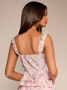 Glamine Débardeur femme à bretelles croisées et motif floral romantique, idéal pour les vacances. Convient pour les sorties, l'automne et la rentrée scolaire - Multicolore - Voir 2