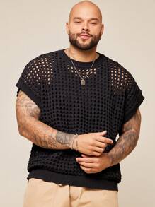 EASEVO Maglione smanicato casual da uomo oversize, a girocollo, in maglia nera, con spalle cadenti, adatto per l'autunno e l'inverno