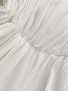 SHEIN Clasi 加大码方领褶腰荷叶边下摆无袖衬衫 - 白色 - 查看 3