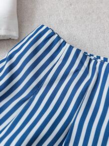 GlowEve 2pcs Set Striped Asymmetrical Style Top & Skirt Beach Outfit - Blue - View 4