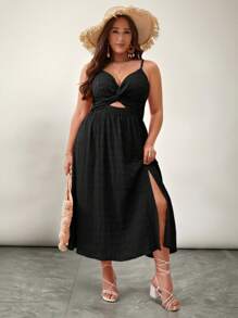 SHEIN VCAY Plus Size Women's Sleeveless Twist Knot Cami Summer Dress