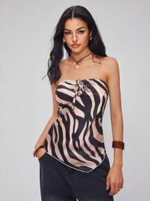 Roylia Women's Sexy Hollow Out Animal Zebra Printed Cropped Tank Top With Pointed Hemline - Coffee Brown - View 5