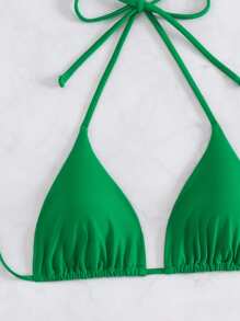 Swim Basics 3pcs/Set Women Summer Beach Solid Color Halter Tie Sexy Bikini Swimsuit Green - Green - View 5