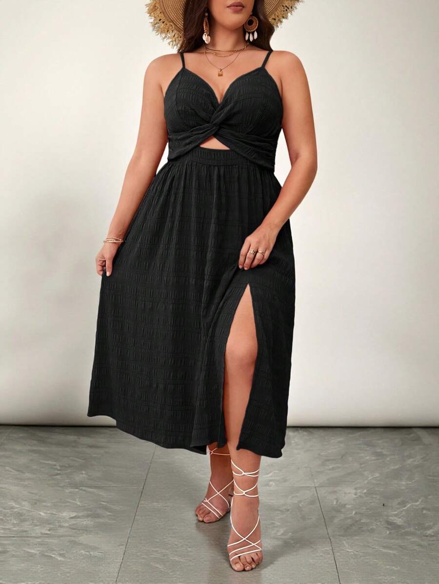SHEIN VCAY Plus Size Women's Sleeveless Twist Knot Cami Summer Dress
