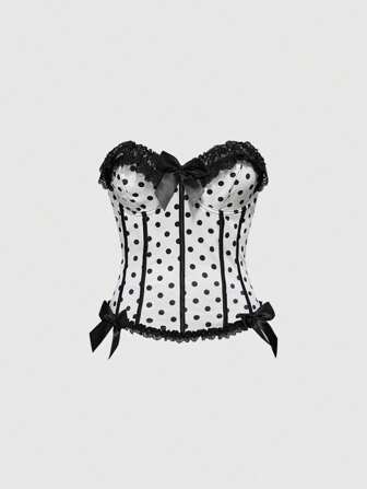 ROMWE Avant Plus Size Women Contrast Lace Bow Polka Dot Print Camisole Top