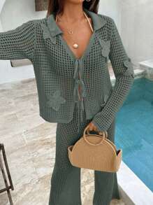 EURMUSE Phụ nữ Phụ nữ Mùa hè Crochet Bãi biển Kỳ nghỉ Mùa xuân Resort Mặc Boho Cotton Trắng Tiệc Sun Dress Trang phục cho Phụ nữ Hai mảnh 2 cái Set Co-Ord Bãi biển Mặc - Màu xanh Bạc hà - Xem 8