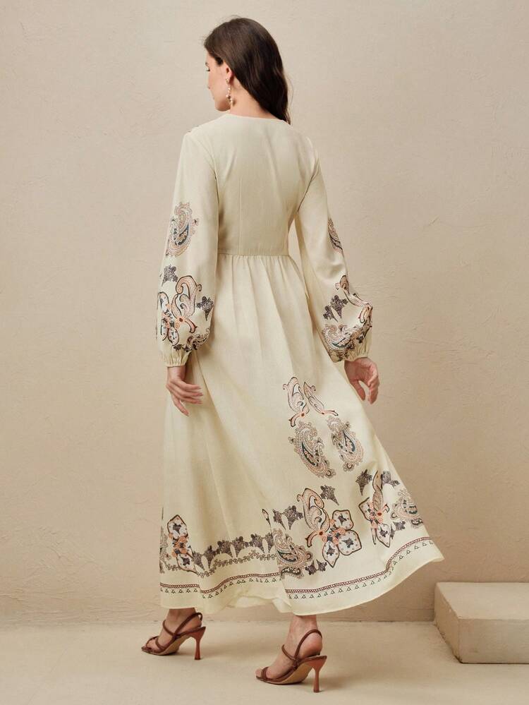 Women's Long Lantern Sleeve Wide Hem Printed Casual Spring/Summer A-Line Elegant Holiday Dress