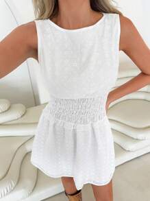 Roylia Solid Sleeveless Short Dress - White - View 4