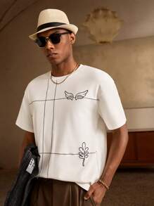 Anewsta Camiseta de manga corta y cuello redondo para hombre con ajuste suelto informal y decoración bordada