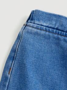 女孩休閒整體褲裙,帶有融合包裝裝飾的牛仔布款式