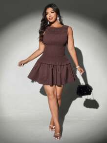 Viva Relle Plus Size Sexy Off-Shoulder Dress - Coffee Brown - View 3