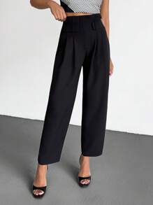 SHEIN Cottnline Wide-Leg Trousers, High Waisted Design, Pleated Front, Style, Formal Wear, Belt Loop Detail, Flowing Fabric, Elegant Cut, Office Appropriate, Polyester Blend Material, Loose Fit, Professional Look, Perfect For Business Or Evening Wear Women's Bottoms Women Summer Clothing Women's Summer Clothes Women's Dress Pants - White - View 1
