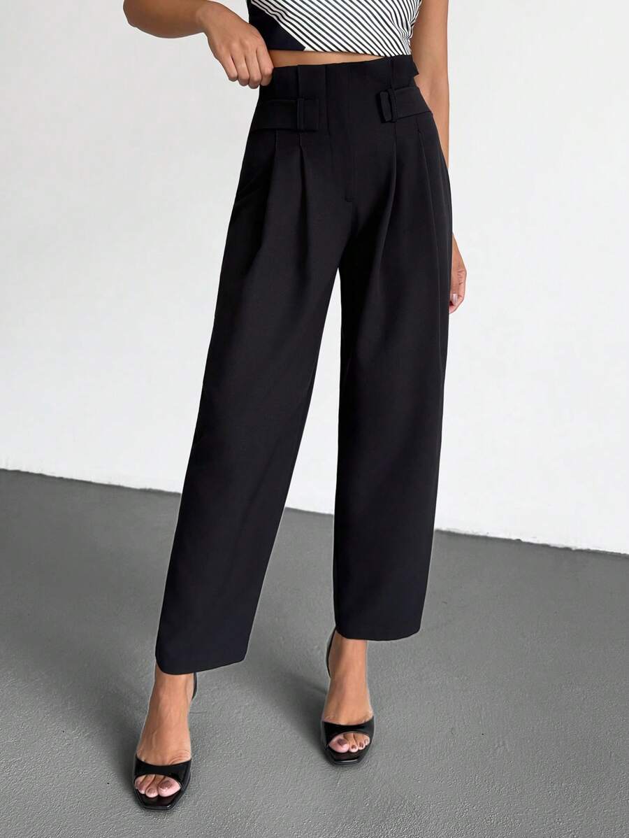 SHEIN Cottnline Wide-Leg Trousers, High Waisted Design, Pleated Front, Style, Formal Wear, Belt Loop Detail, Flowing Fabric, Elegant Cut, Office Appropriate, Polyester Blend Material, Loose Fit, Professional Look, Perfect For Business Or Evening Wear Women's Bottoms Women Summer Clothing Women's Summer Clothes Women's Dress Pants - White - View 1
