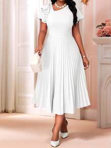 Fleurora فساتين الربيع والصيف الأنيقة والكاجوال بوهو مع رقبة مستديرة، وأكمام منفرجة مزخرفة، وتنجيد منبوطة، وأكمام قصيرة للمقاسات الكبيرة - أبيض - مشاهدة 3