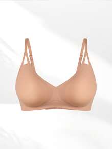 Women's Casual Style Seamless Jelly Gel Padded Wire-Free Hollow-Out Bra With Comfortable Straps - Dusty Pink - View 6