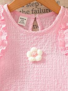 SHEIN Vintaside Kids 女婴可爱提花上衣和提花短裤套装，春夏女婴夏季服装 - 彩色 - 查看 6