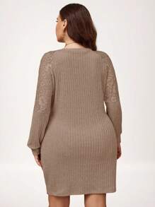 SHEIN LUNE Váy ren chắp vá cỡ lớn cho nữ - Màu Khaki - Xem 2