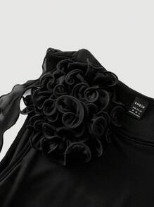 SHEIN MOD Women Fashionable Tight-Fitting Dress With Asymmetrical Hemline, 3D Flower And Sash Detail